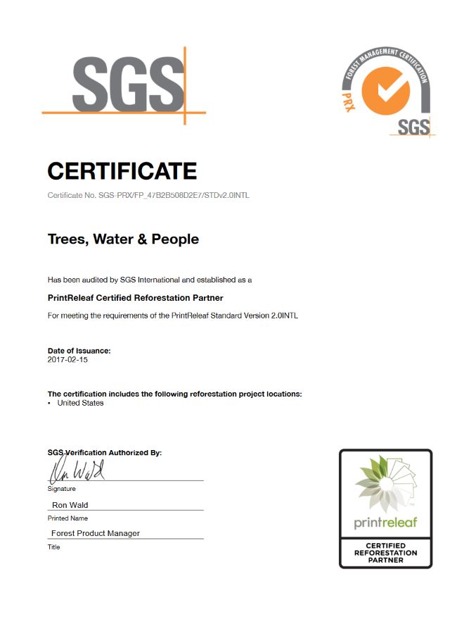 SGS Certificate, PrintReleaf, Connex Systems