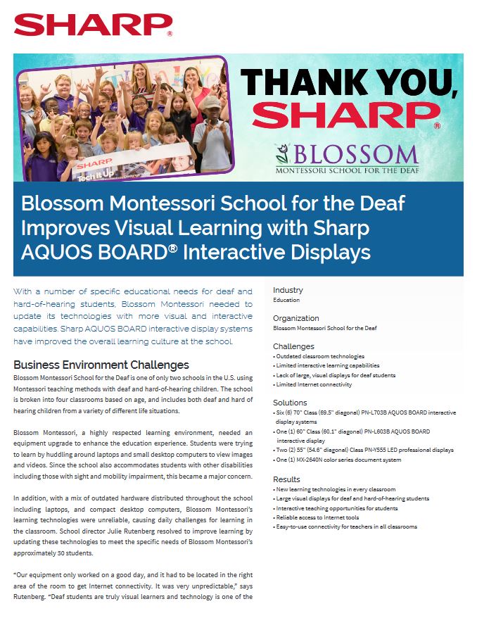 Sharp, Case Study, Blossom Montessori School For The Deaf, Aquos Board, Connex Systems