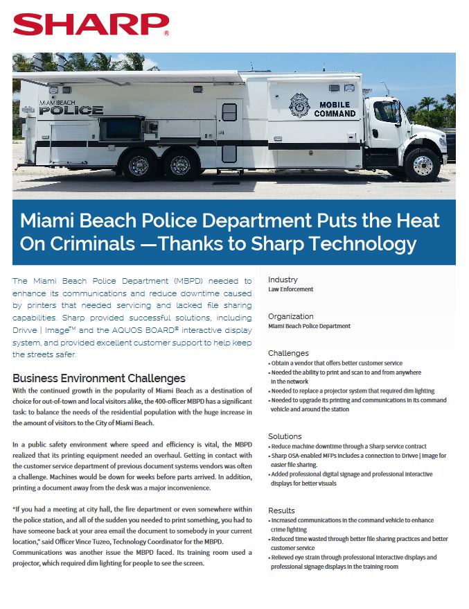 Sharp, Miami Beach Police, Aquos, Connex Systems