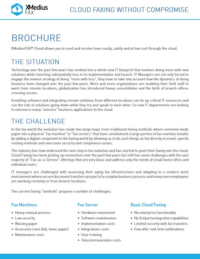 Xmmedius Cloud Fax Brochure, XMedius Fax, Connex Systems